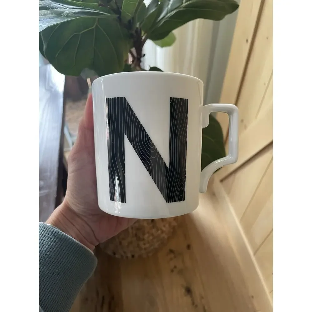 West Elm Monogram Black And White Initial N Letter Ceramic Coffee Tea Mug‎